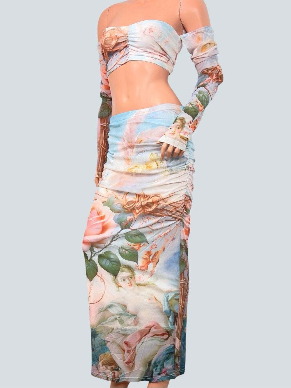 NWT Endless Moon La Vie en Rose Cherub Crop Top Skirt Set M Y2K Ethereal Goth
